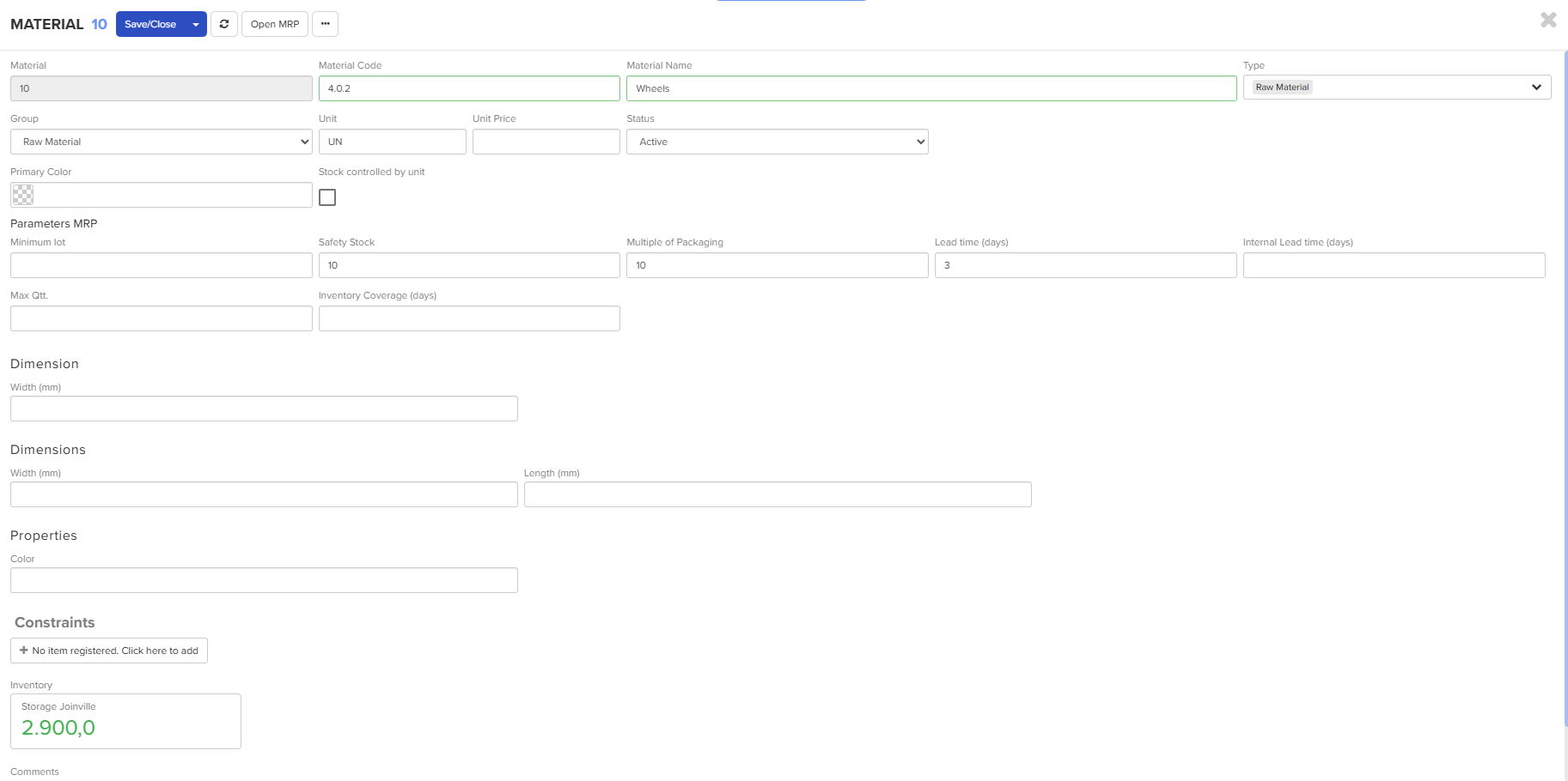 Material Parameters